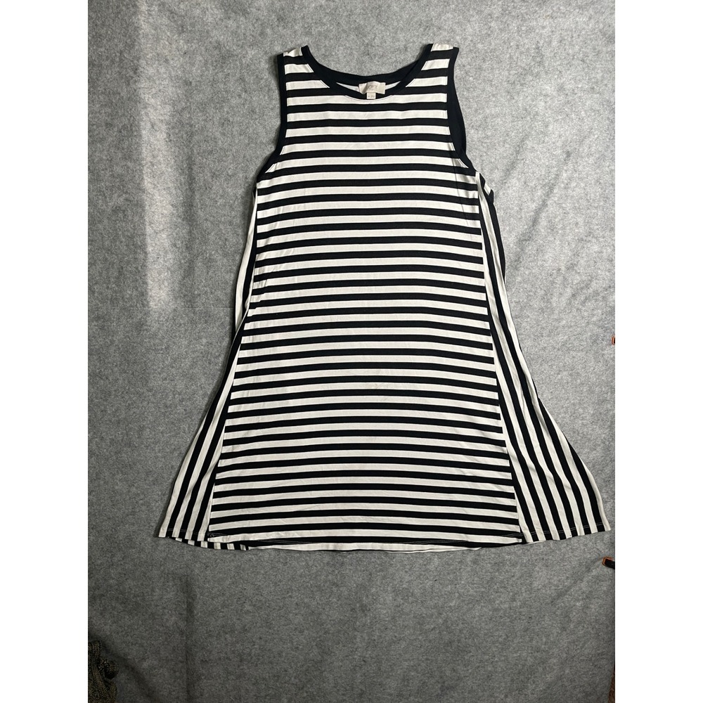 Loft Outlet Womens Black White Striped Sleeveless Swing Dress Medium